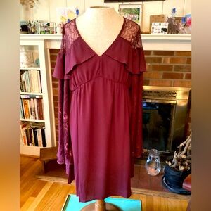 Entro Burgundy Long Sleeve Dress with Lace